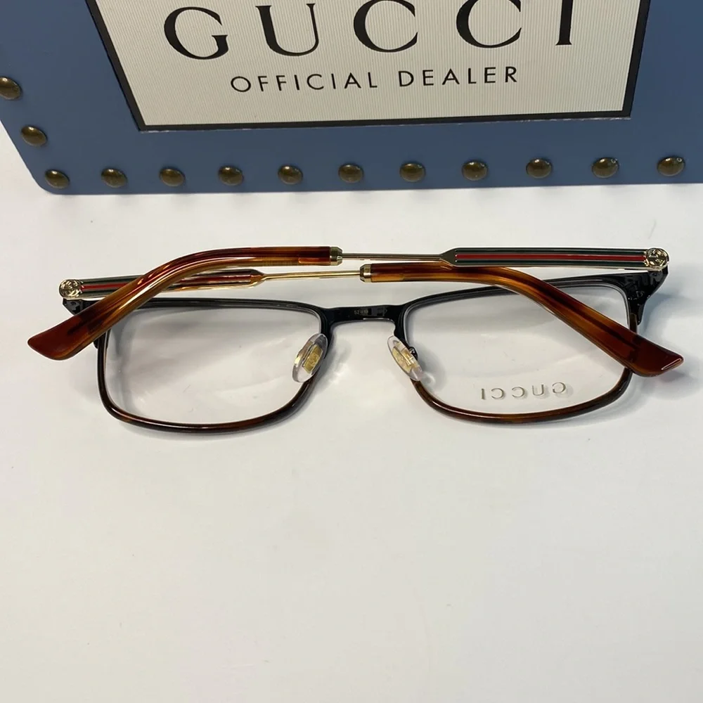 New - Gucci Eyeglasses GG0135O 004 52mm Black on Havana / Demo Lens